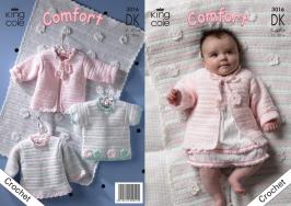 King Cole Pattern 3016 Crochet DK Baby Set with Pram Blanket