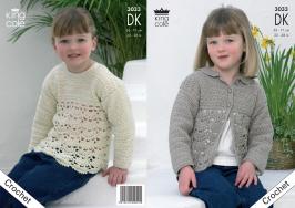 King Cole Pattern 3033 Girls Crochet DK Sweater & Cardigan