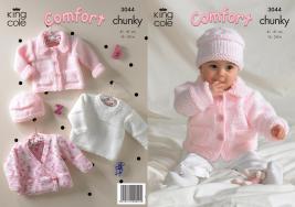 King Cole Pattern 3044 Comfort Chunky Jacket, Sweater, Crossover Cardigan & Hat