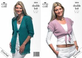 King Cole Pattern 3054 Ladies DK Crochet Cardigan & Top with Ties