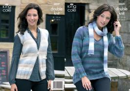 King Cole Pattern 3059 DK Sweater, Waistcoat & Scarf