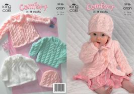 King Cole Pattern 3136 Comfort Aran Coat, Dress, Sweater & Hat