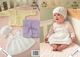 King Cole Pattern 3251 Crochet DK Cardigan, Waistcoat, Pinafore Dress & Hat