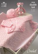 King Cole Pattern 3258 Crochet DK Bolero, Hat & Pram Blanket