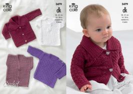 King Cole Pattern 3479 Crochet DK Collared Cardigan, Sweaters with Long & Short Sleeves & Waistcoat