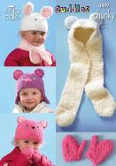 King Cole Pattern 3497 Cuddles Chunky Childrens Hats, Mittens and Scarf Pattern