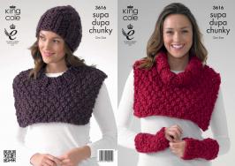 King Cole Pattern 3616 Supa dupa Chunky Neck Warmers, Wrist Warmers and Hat