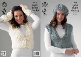 King Cole Pattern 3618 Supa dupa Chunky Waistcoat, Slipover, Beret and Wrist Warmers