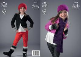 King Cole Pattern 3629 Galaxy Chunky Girl's Beret, Hat, Scarf, Wrist Warmers, Fingerless Mitts and Leg Warmers