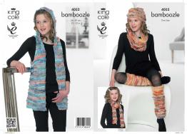 King Cole Pattern 4052 Bamboozle Waistcoat, Hat, Scarf, Legwarmers & Snood
