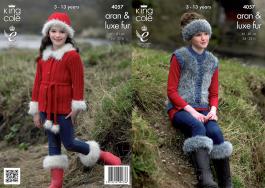 King Cole Pattern 4057 Jacket, Gilet, Boot Toppers, Hat & Headband
