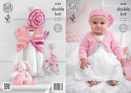 King Cole Pattern 4193 Cherish & Cherished DK Baby Cardies & Beret ' Easy Knit'