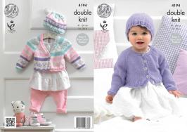 King Cole Pattern 4194 Cherish & Cherished DK Cardigans & Hat ' Easy 2 Row Lace Pattern'