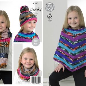 King Cole Pattern 4242 Poncho, Snood Scarf & Hat Easy Knit