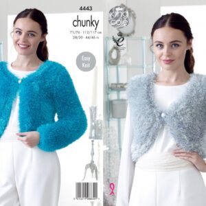 King Cole Pattern 4443 Ladies V & Round Neck Boleros Tinsel Easy Knit