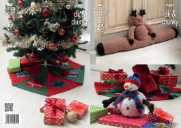 King Cole Pattern 9009 DK & Chunky Rudolph Draft Excluder, Christmas Tree Skirt & Snowman Toy
