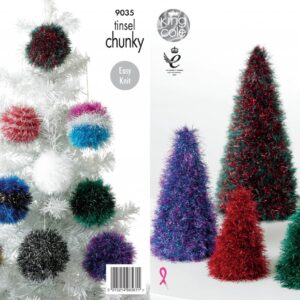 King Cole Pattern 9035 Tinsel Christmas Trees & Baubles Easy Knit