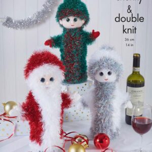 King Cole Pattern 9146 Christmas Wine Bottle Cover Knitted in Tinsel Chunky & DK
