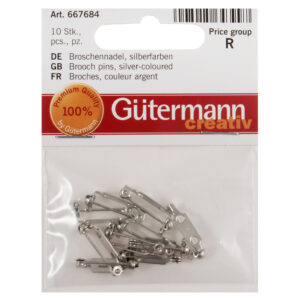 Guetermann Brooch Pins 19mm Silver Coloured Pack of 10