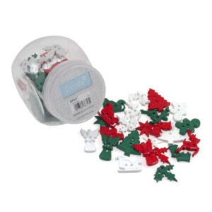 Jar of Craft Buttons Assorted Christmas