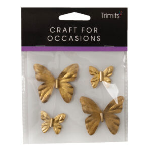 Craft Embellishments Butterflies 4.5 & 2.5cm Gold Pack of 4